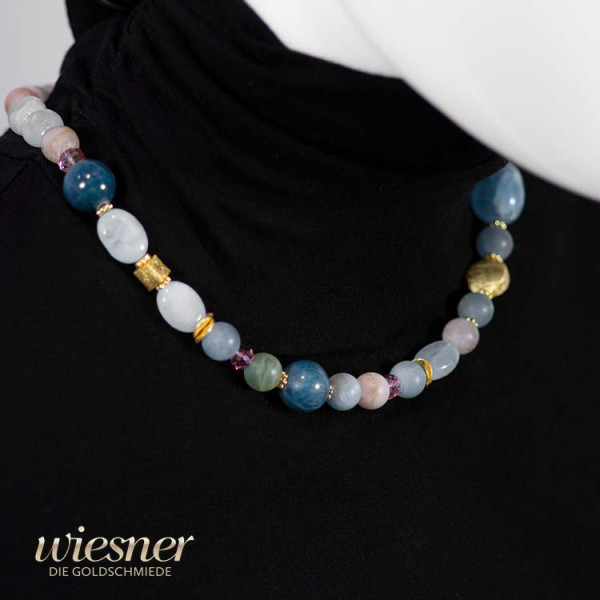 Concentration - gemstone necklace of beryl, kyanite, rose quartz and aquamarine