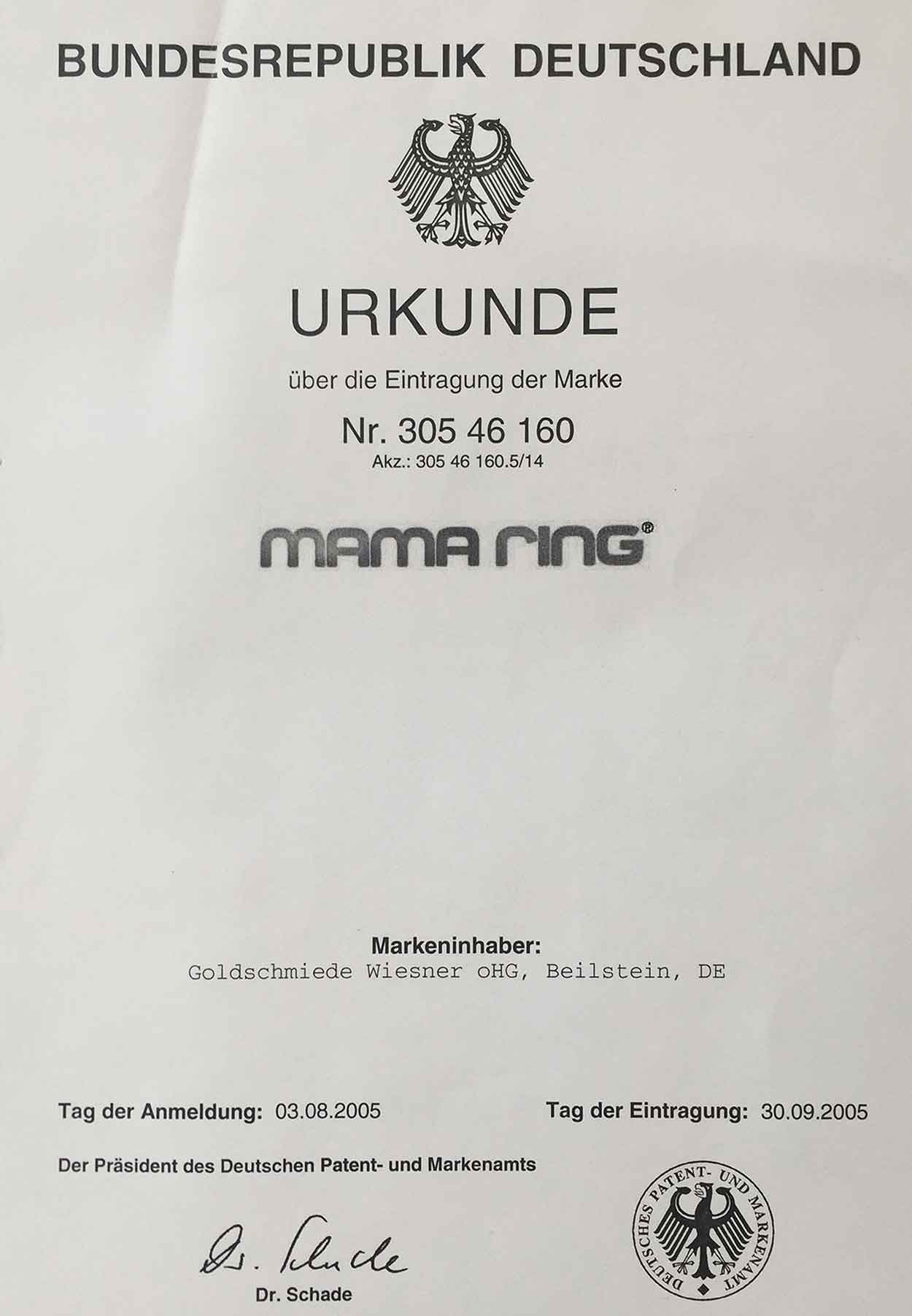 Mamaring Markenurkunde Deutschland