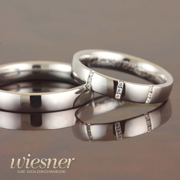 Slim white gold wedding rings with diamonds by Gerstner 28509
