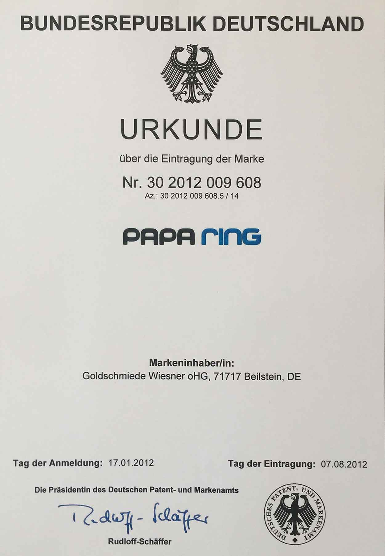 Paparing Markenurkunde Deutschland