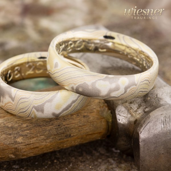 Trauringe Abarco | Mokume Gane | Gelbgold Rotgold Palladium Silber