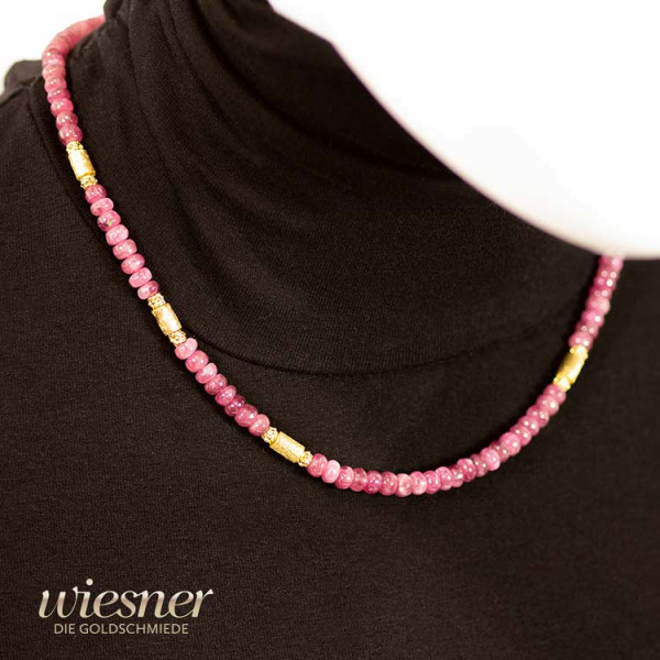 Red tourmaline necklace with gold plated elements