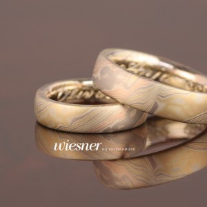 Mokume Gane Trauringe Bubinga mit 4 Farben