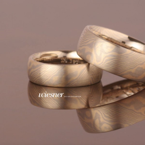 Rings forged and matted in Matoa Mokume Gane