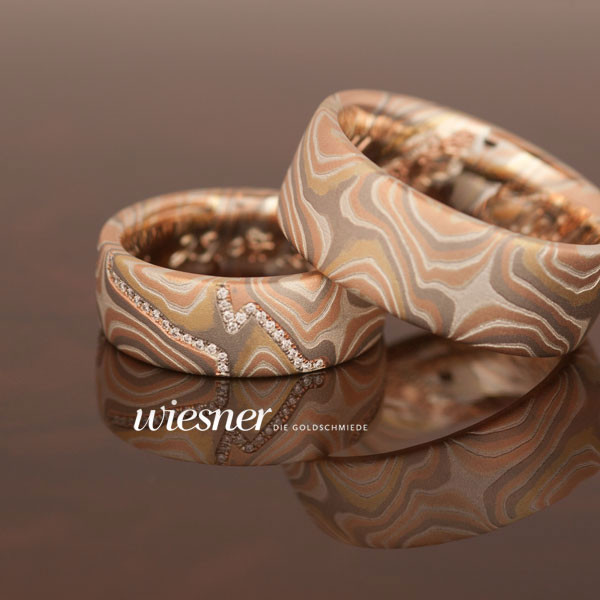 Mokume Gane Trauringe Anshin AG8-PD3-GG3-RG4-18-738