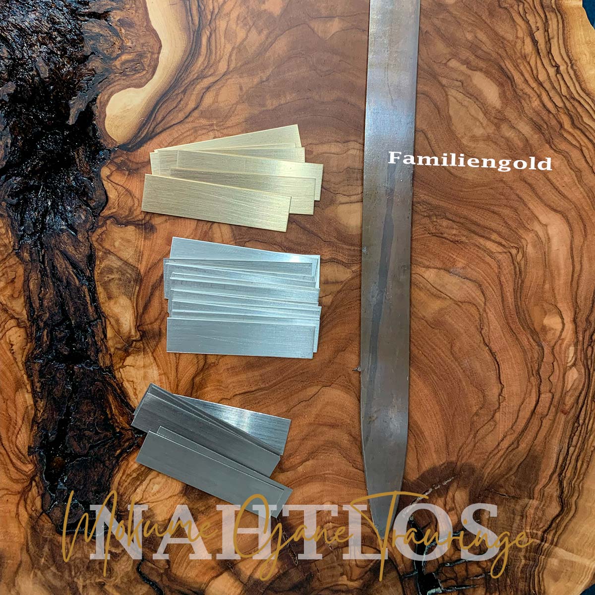 Bleche der Mokume Eheringe und das des Familiengoldes