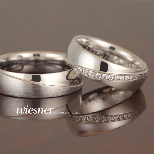 Gerstner wedding rings in white gold, polished and matt