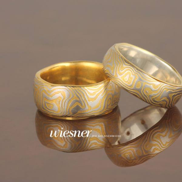 Damaststahl Ringe, Gelbgold
