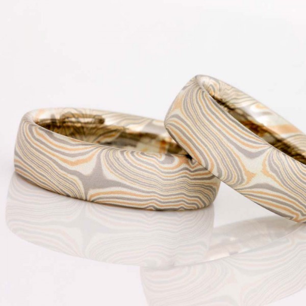 Azobe Mokume Gane Wedding Rings in Tricolor