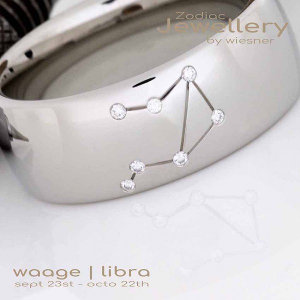 Sternzeichen Ring Waage in Platin mit kleinen Brillanten