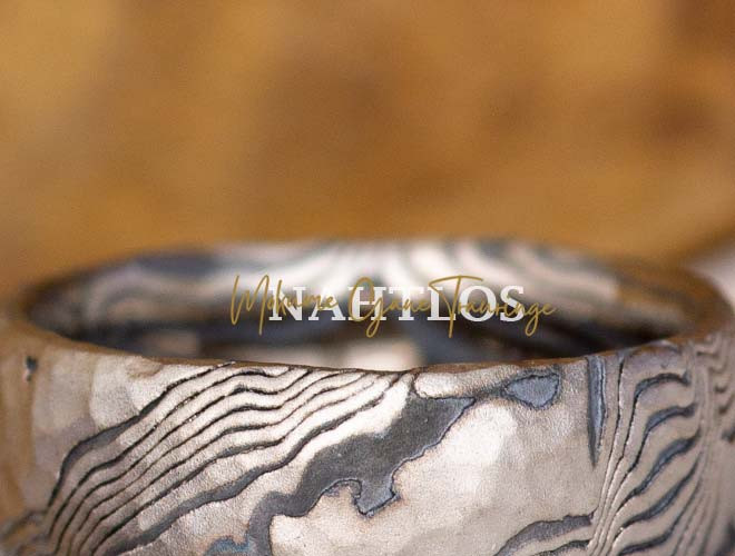 Mokume Gane Ringe Iroko geschwärzt in Palladium und Silber