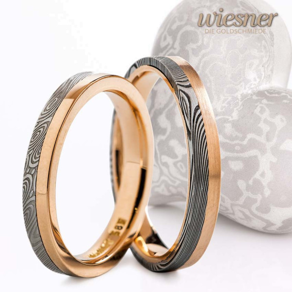 Damast Ringe aus Augendamast und Rotgold