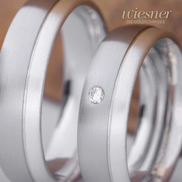 Edelstahl Eheringe mit Silber und Diamant