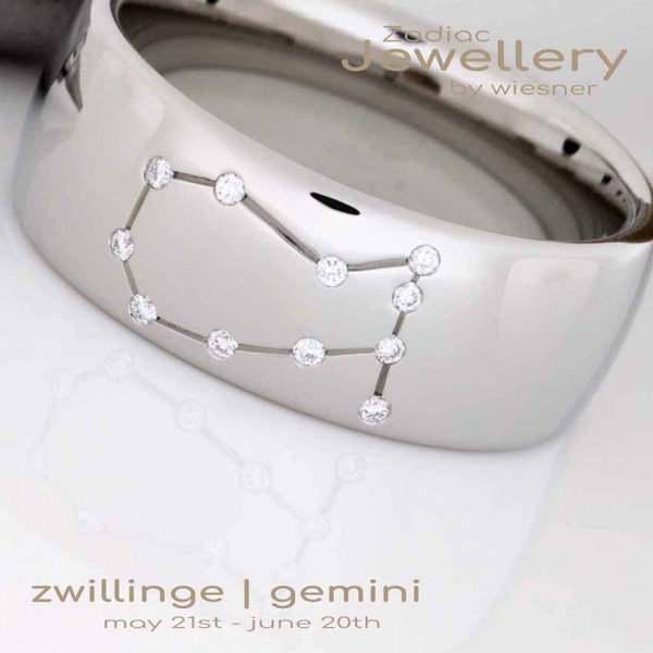 Sternzeichen Ring Zwillinge in Platin mit kleinen Brillanten