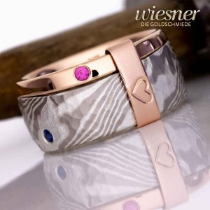 Family Ring with Birthstones in Gold and Mokume Gane