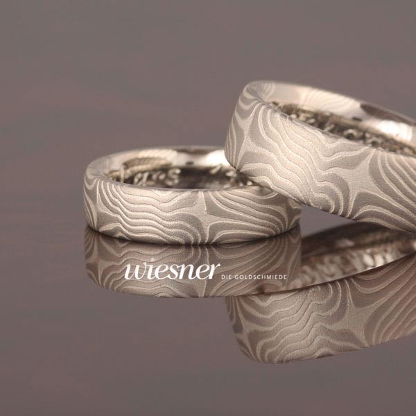 Mokume Gane Trauringe Bagassa mit 4 und 6 Sternen