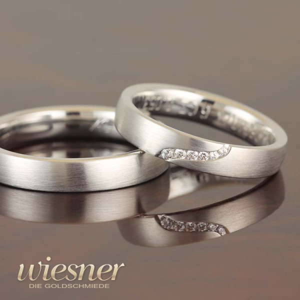 Filigree wedding rings in white gold with diamonds wave Gerstner 28510