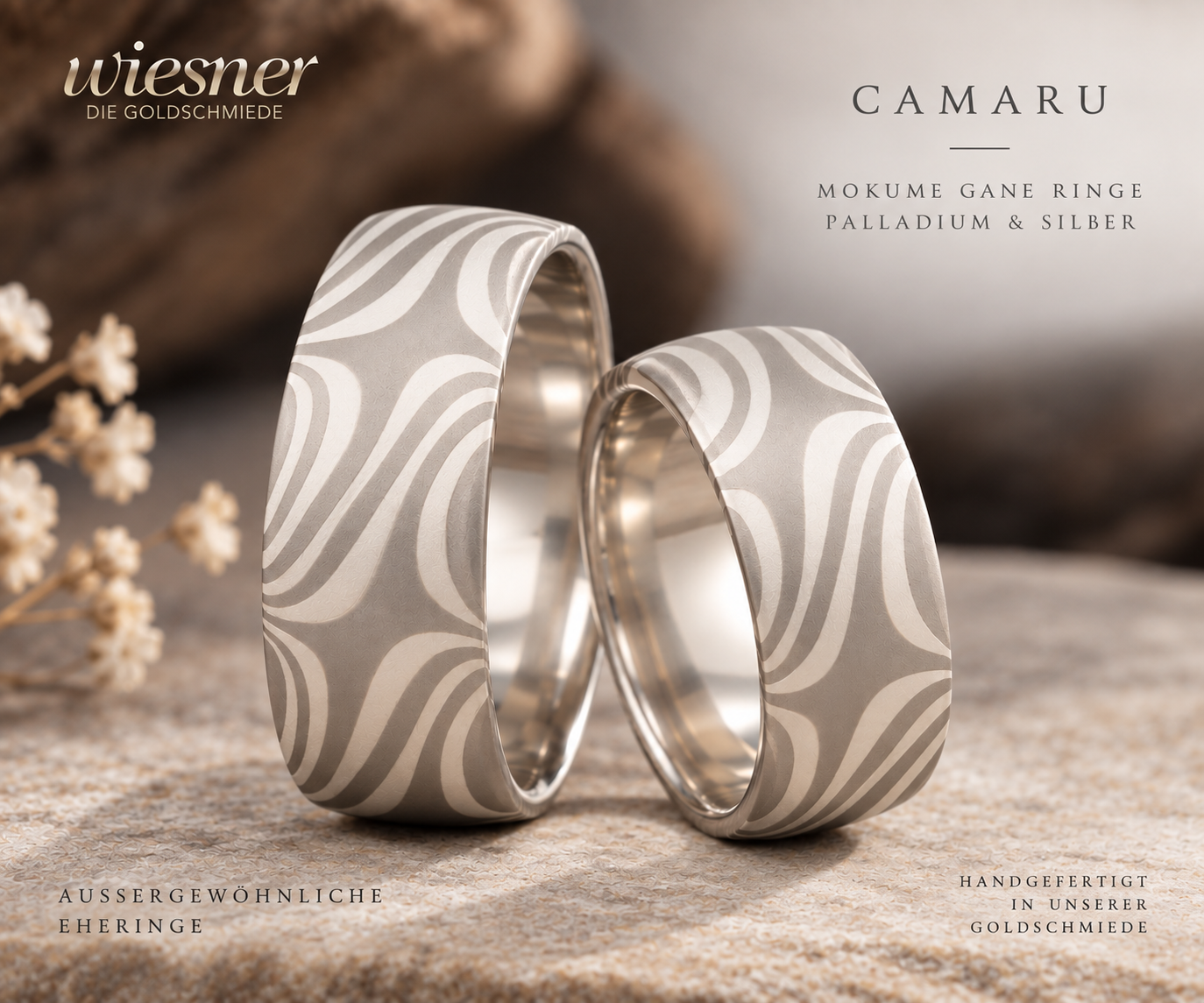 Camaru Mokume Gane Ringe aus Palladium und Silber mit sternartiger Maserung