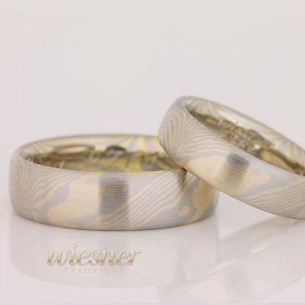 Trauringe Matoa | Mokume Gane | Gelbgold Palladium
