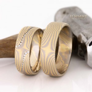 Mokume Gane wedding rings ladies and men ring