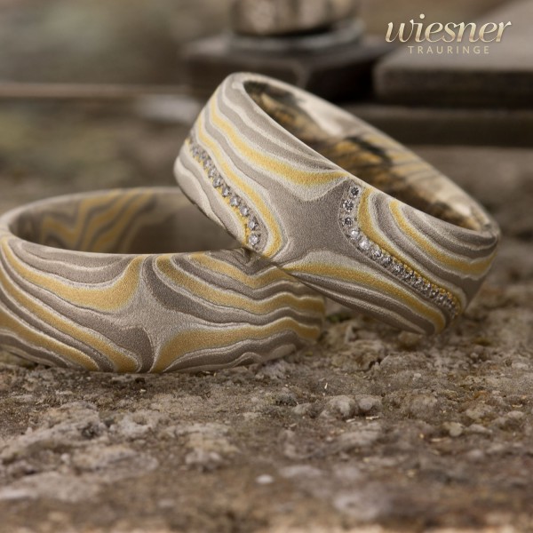 Trauringe Limba | Mokume Gane | Gelbgold Palladium Silber
