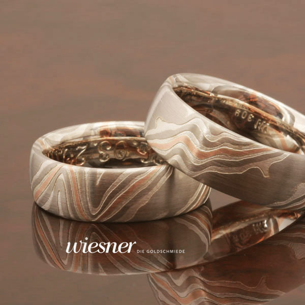 Mokume Gane Garapa Trauringe mit Mattierung