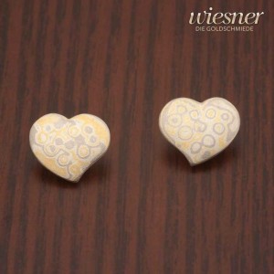 Mokume Gane Ohrstecker Kokoro in 3 Edelmetallen