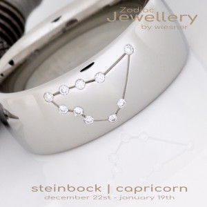 Sternzeichen Ring Steinbock in Platin mit kleinen Brillanten