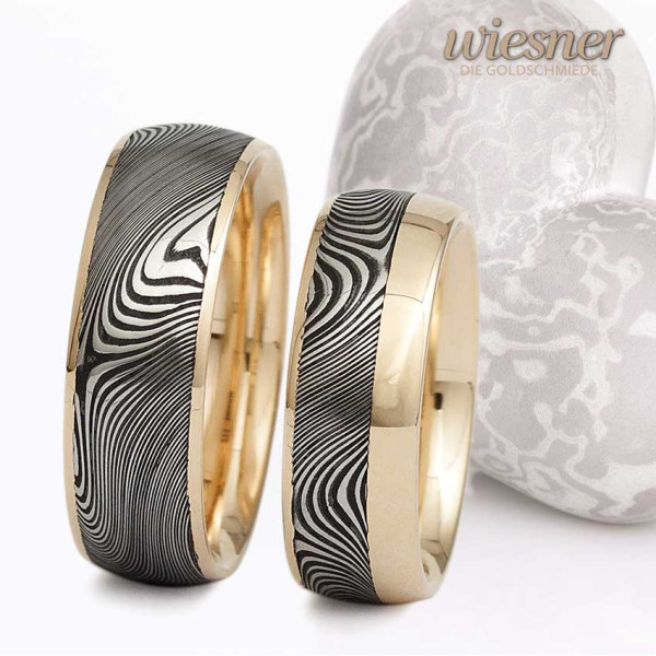 Damast Ringe mit Gelbgold