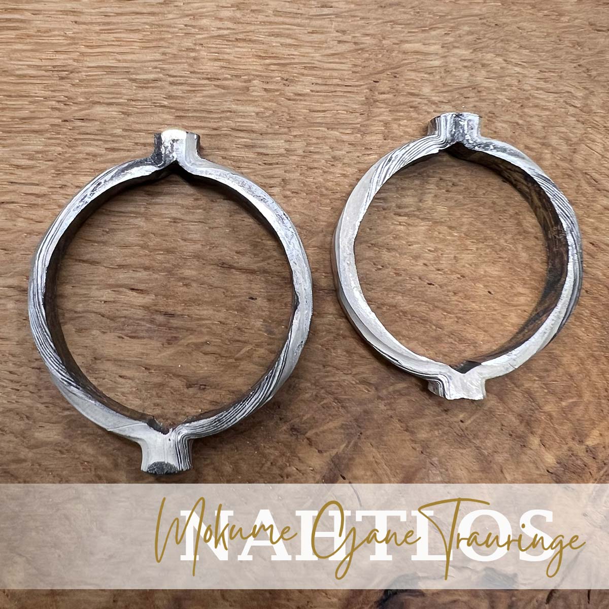 Mokume Gane Ringe rund geschmiedet
