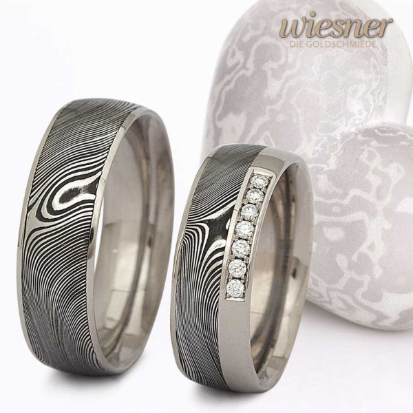 Damast Ringe mit Weißgold und Diamanten