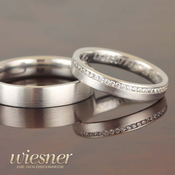 Narrow filigree wedding rings in white gold with diamonds by Gerstner 28507