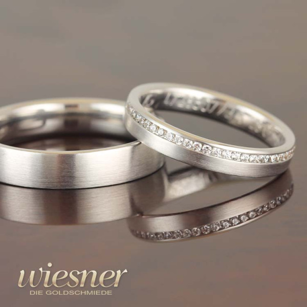 Narrow filigree wedding rings in white gold with diamonds by Gerstner 28507