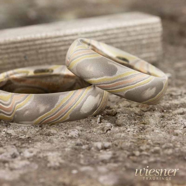 Trauringe Garapa | Mokume Gane | Gelbgold Rotgold Palladium Silber