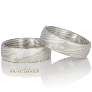 Mokume Gane Trauringe Iroko in Palladium und Silber