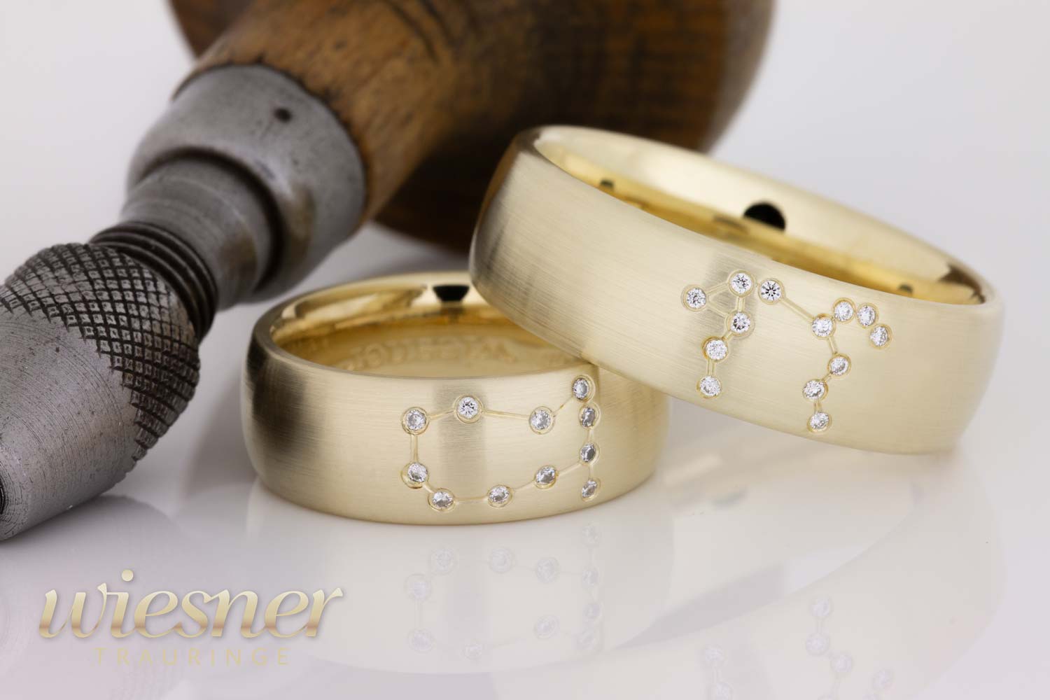 Special wedding rings with zodiac sign Taurus and Gemini